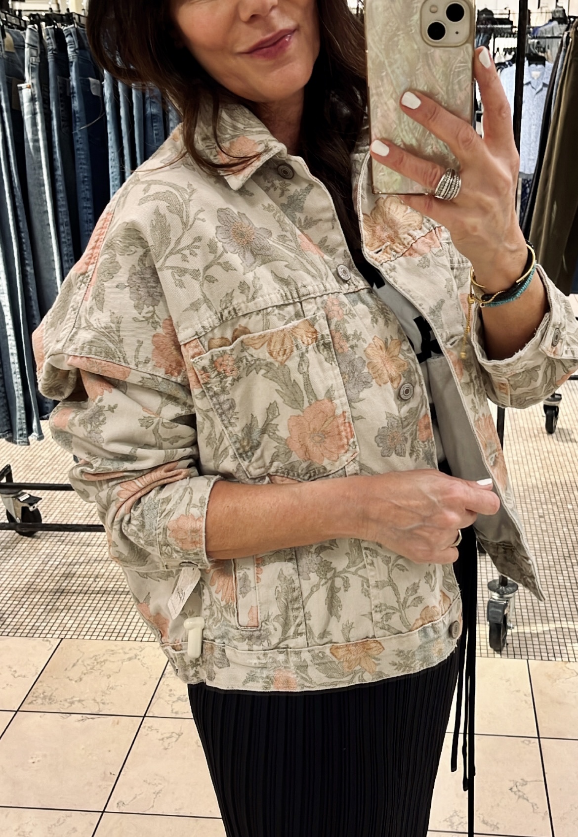 free people denim floral swing jacket